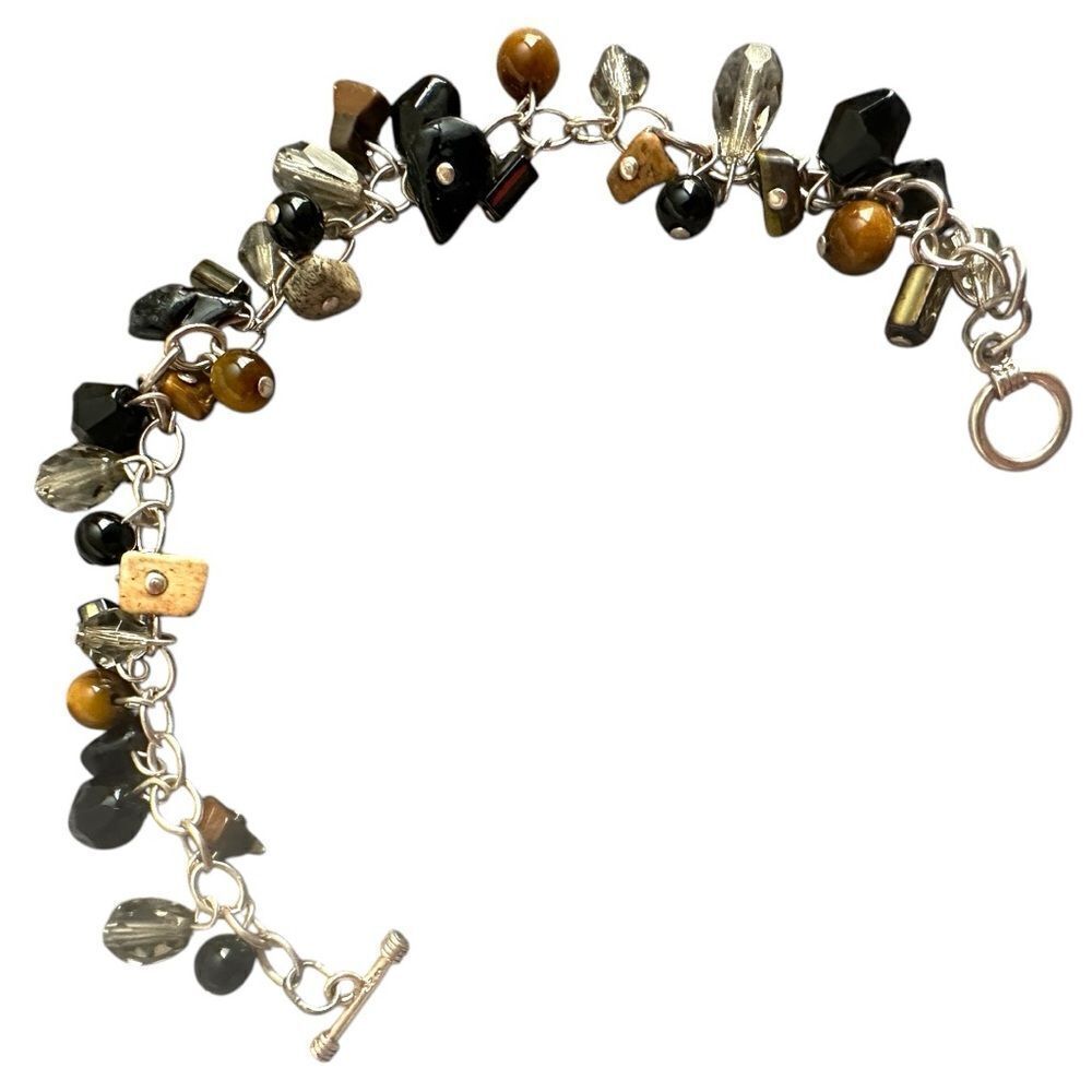 Sterling Silver Charm Bracelet with Genuine Gemstones - Unique Handmade Piece - Picture 15 of 17